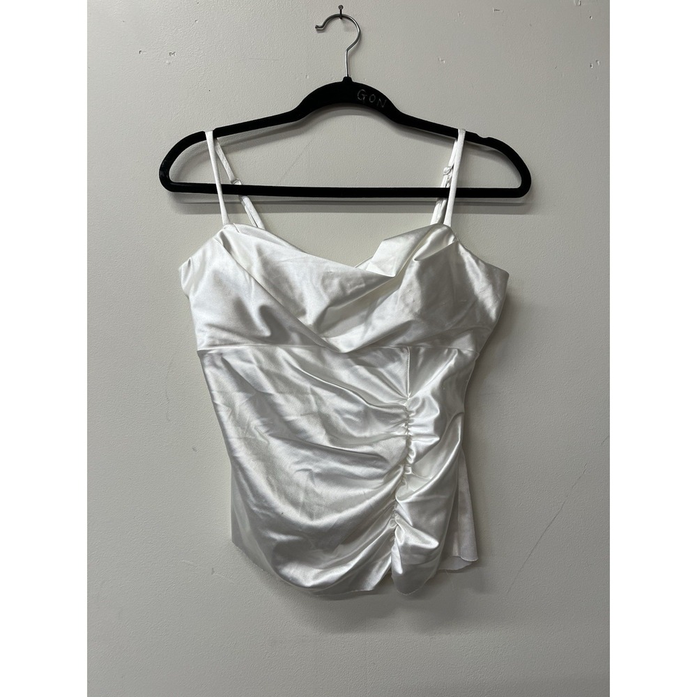 Emerald Sundae Corset Top White Satin Rouged Built-In Bra Size Medium